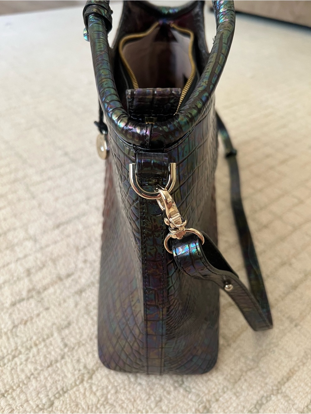 Brahmin Large Elaine Satchel Galaxy Melbourne Embossed Croc Leather Bag - Picture 5 of 13